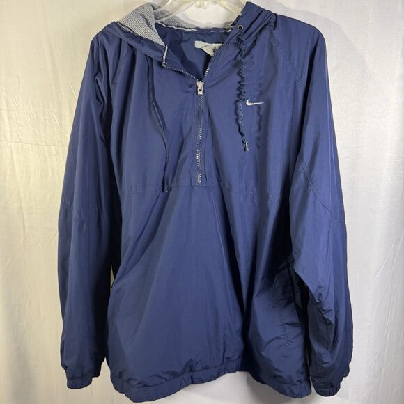 Nike Men’s Half Zip Windbreaker Jacket Blue Pullover Hooded Athletic Size XL - Picture 1 of 8